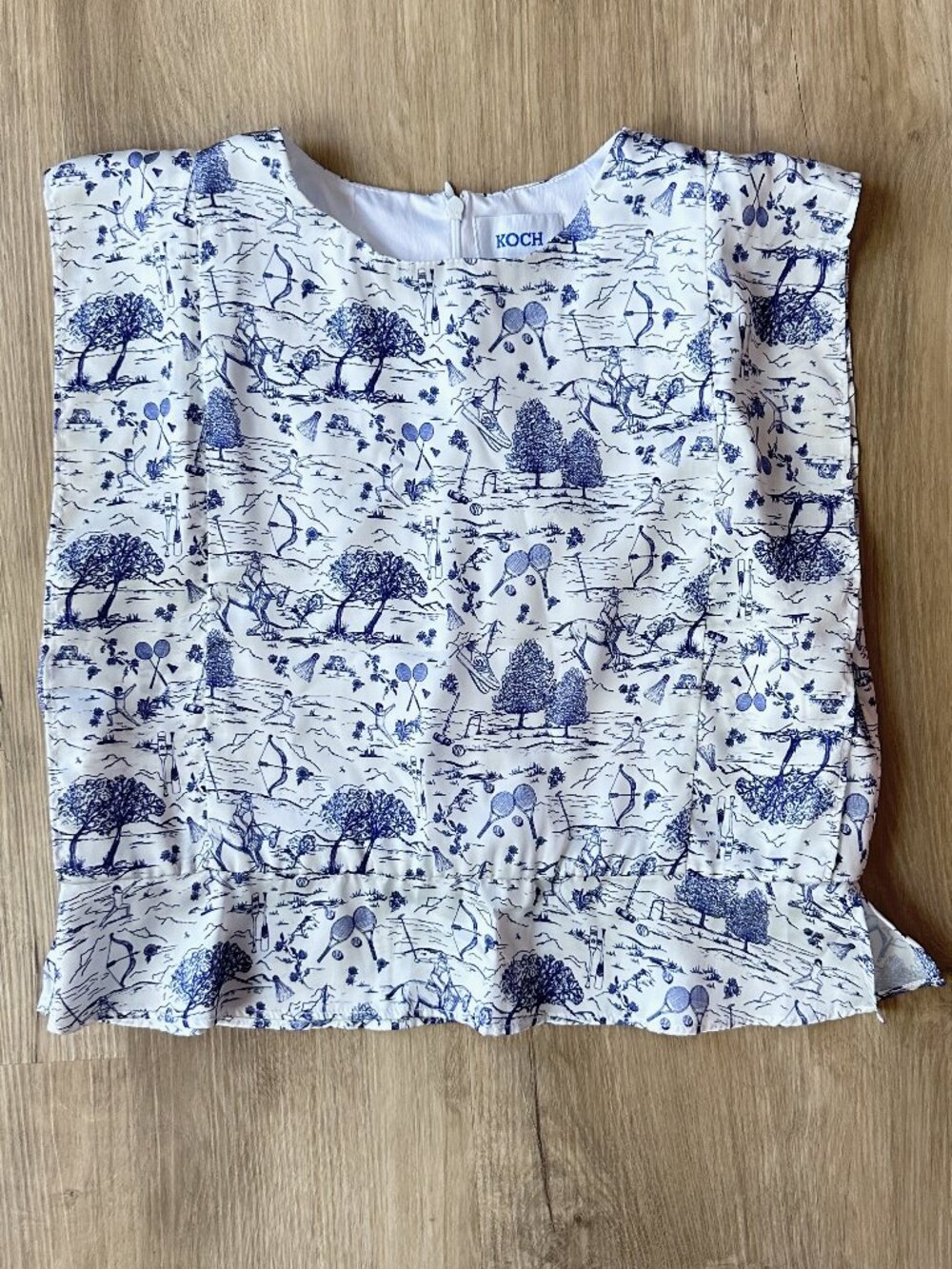 KOCH Navy Sports Toile Ruffle Top Blouse SMALL